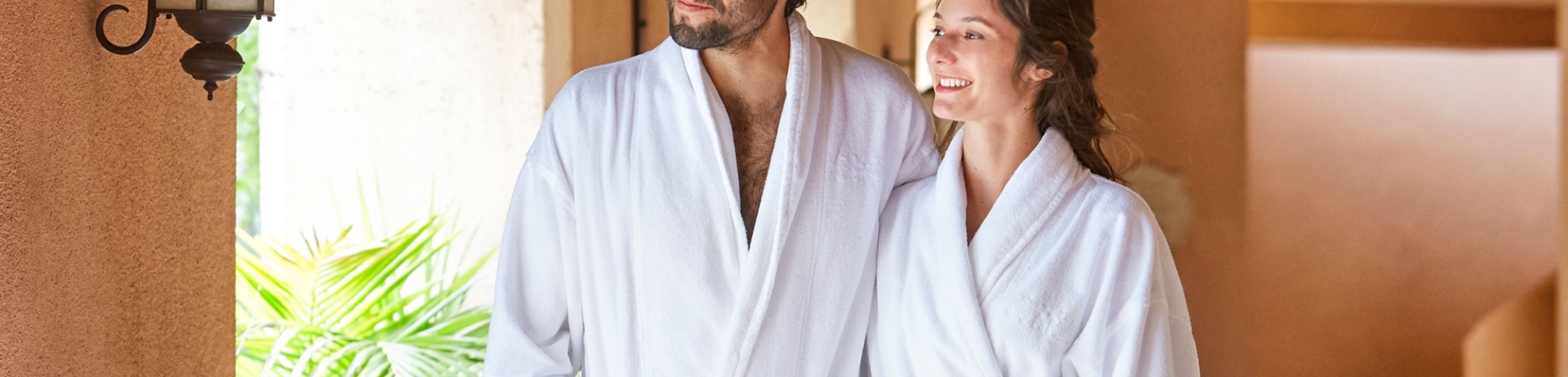 Couple walking around with robes