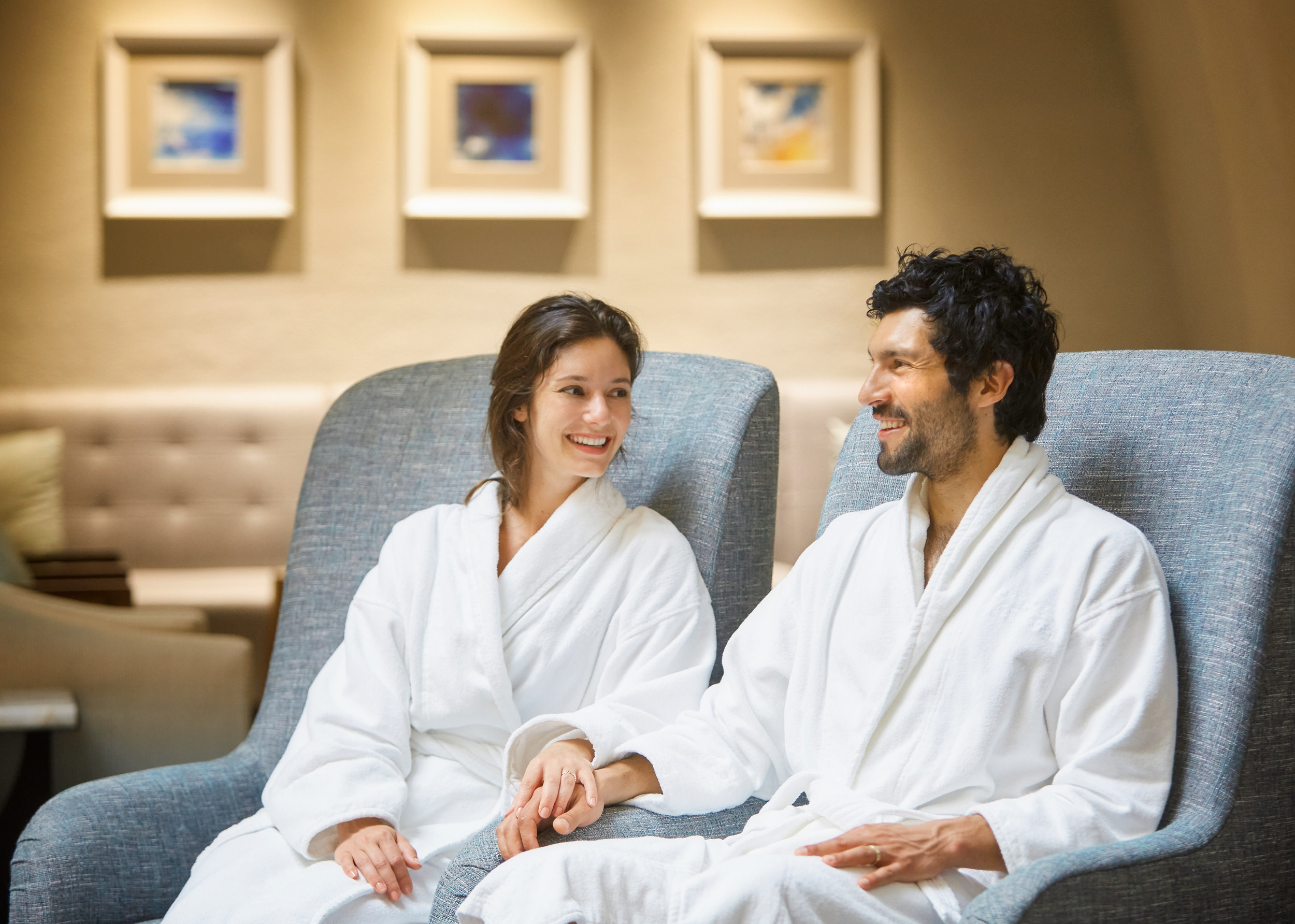 Couple sitting in waiting area