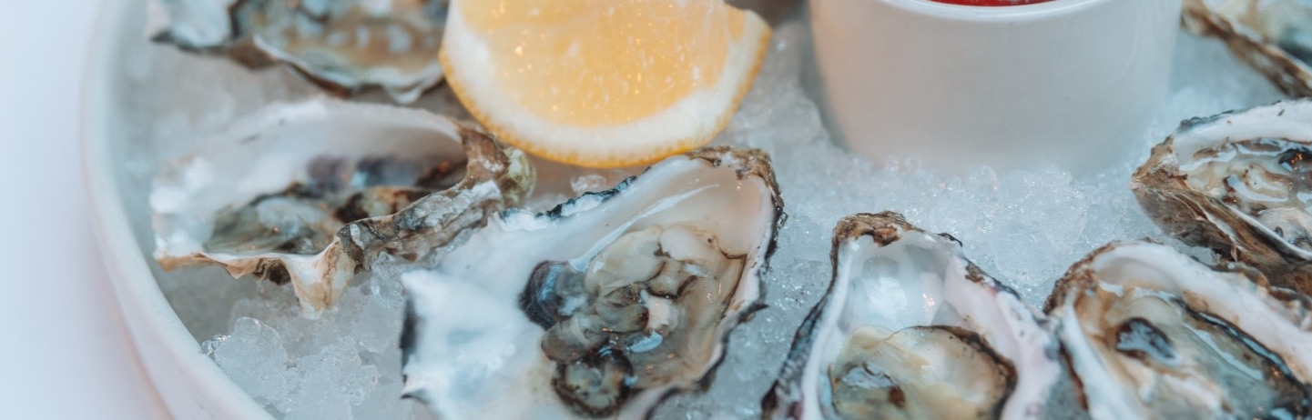 Plate of oysters on a bed of ice