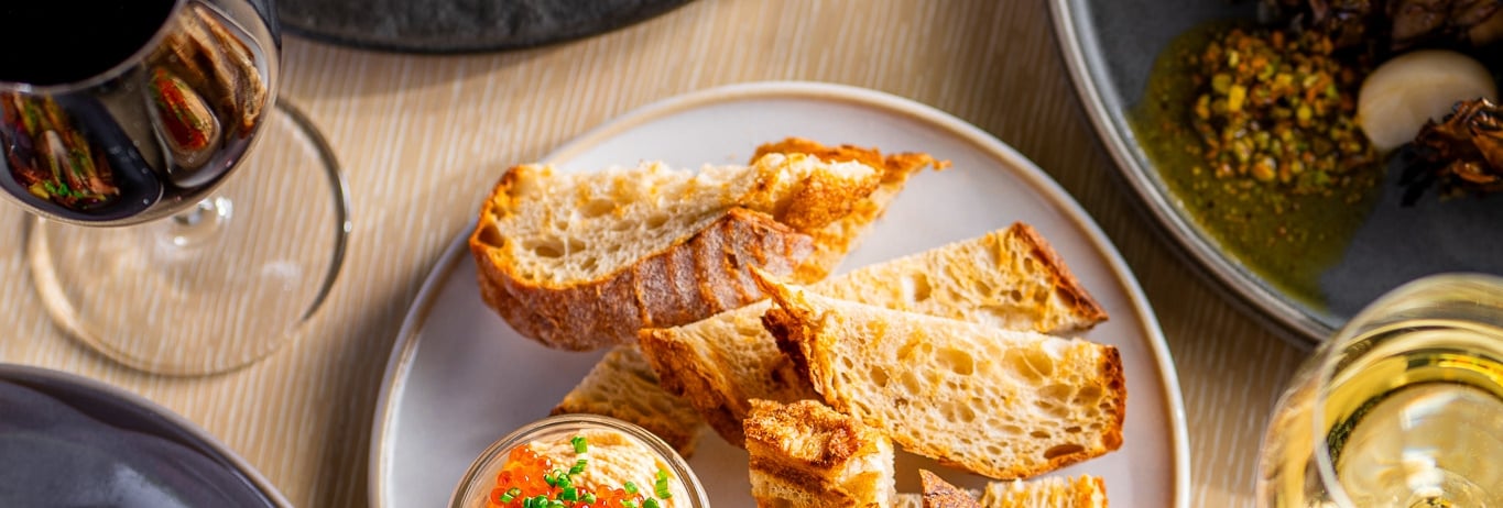 Table full of brightly colored food at Sante Restaurant in Sonoma