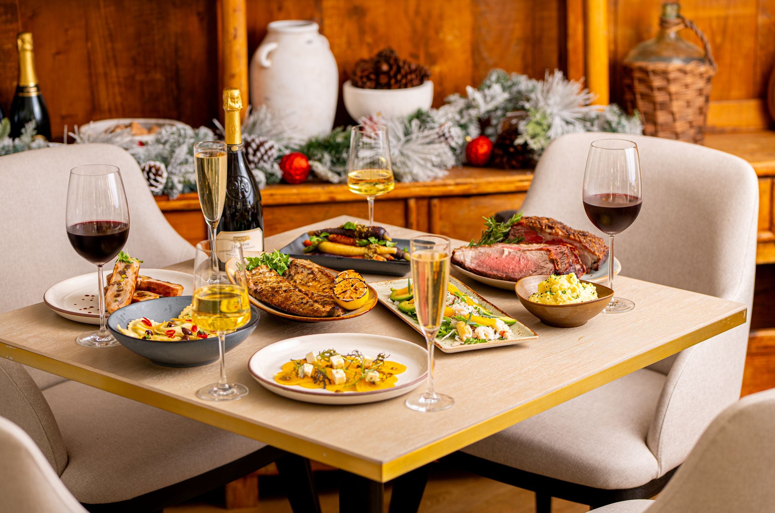 Table full of festive Christmas food