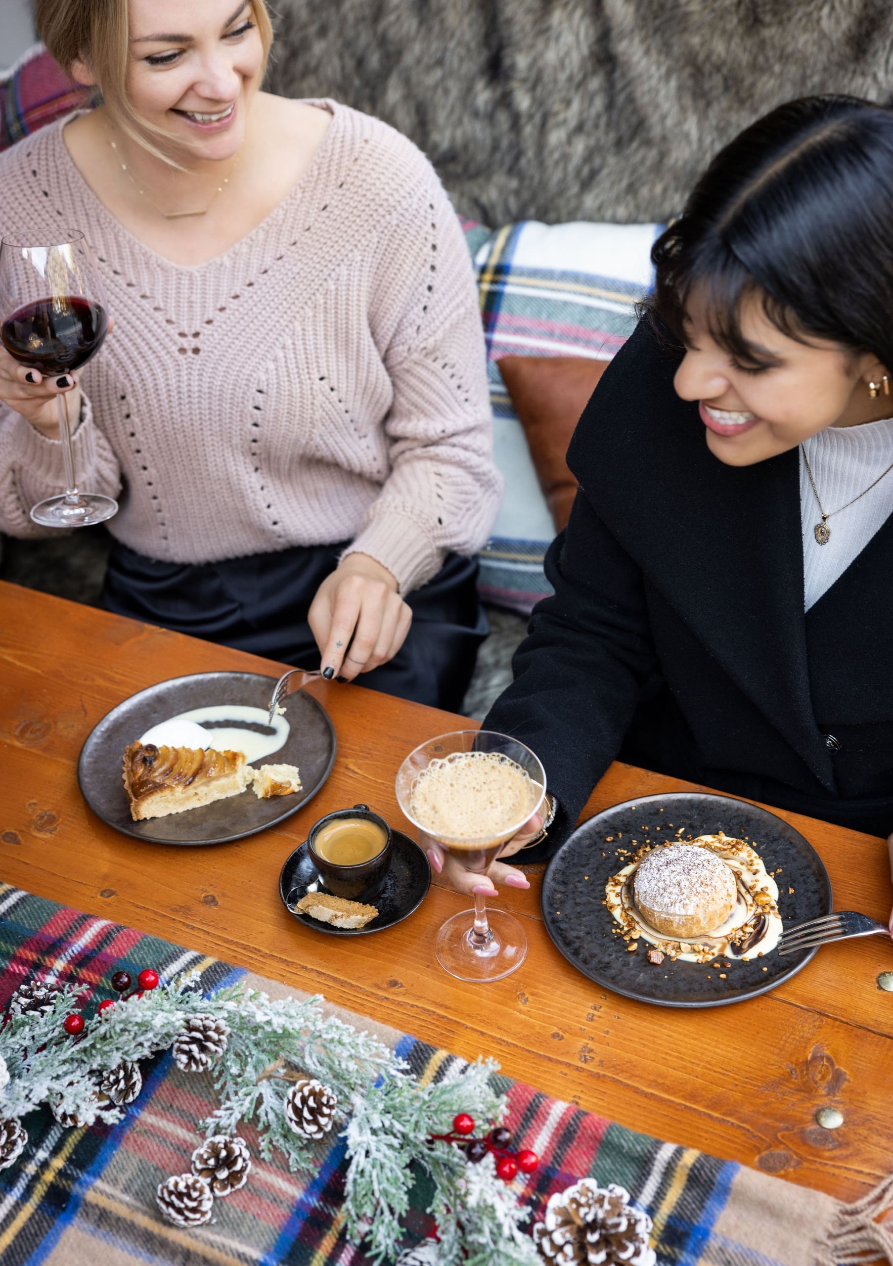 women dining in a swiss chalets at fairmont sonoma