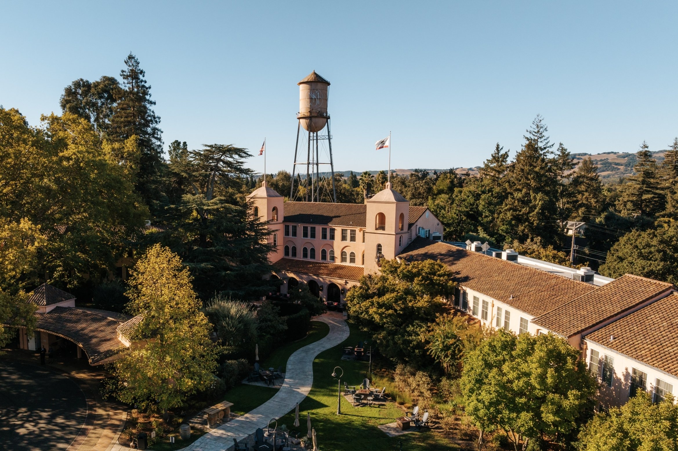 birds eye view of fairmont sonoma mission inn & spa and the historic water tower